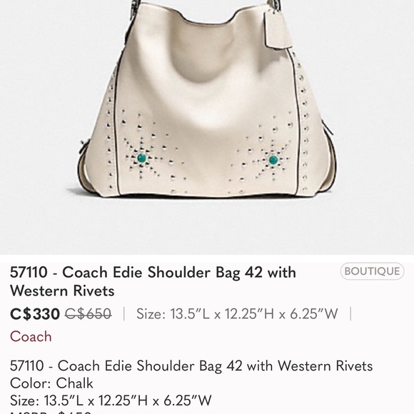 Coach Edie Shoulder Leather Bag 42 With Western Rivets. Original Price $660 - Picture 11 of 16